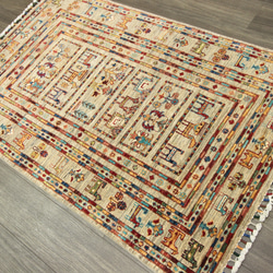 ナチュラルウールのグラデーション　パキスタン手織り絨毯　ガズニウール　アクセントラグ　100ｘ154cm　＃137 9枚目の画像