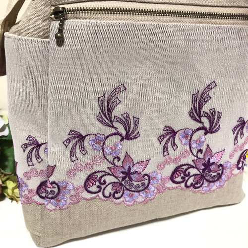 大人のリュック リネン×レース パープル系 リュック・バックパック  