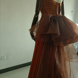 結婚式ドレス テラコッタ色 カラードレス トレーン 　ハートカット　オーダーメイド可能 10枚目の画像