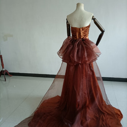 結婚式ドレス テラコッタ色 カラードレス トレーン 　ハートカット　オーダーメイド可能 7枚目の画像