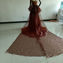 結婚式ドレス テラコッタ色 カラードレス トレーン 　ハートカット　オーダーメイド可能 8枚目の画像
