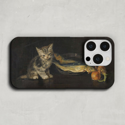 スマホケース / メタ プラッケバウム「子猫 と 魚」 iPhone 全機種対応 にゃんこ ペット レトロ 個性的 ペア 2枚目の画像