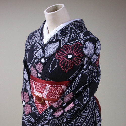 有松鳴海絞り浴衣　大人かわいいモダン柄 有松鳴海絞り浴衣＊コーラルピンク×百合柄 0336 | kimono tento