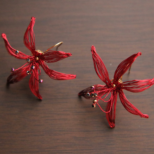 りん5 イヤリング3点 彼岸花4輪 赤 彼岸花4輪 青 紫陽花ロング りん5