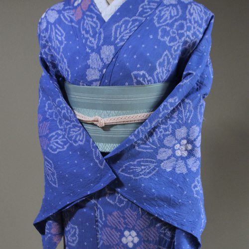 ◇現代 有松鳴海絞 浴衣◇【落ち着いた水色】涼し気な芙蓉柄が儚