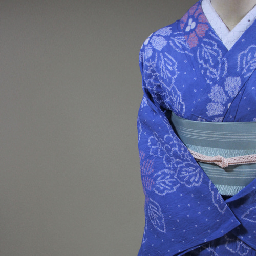 ◇現代 有松鳴海絞 浴衣◇【落ち着いた水色】涼し気な芙蓉柄が儚