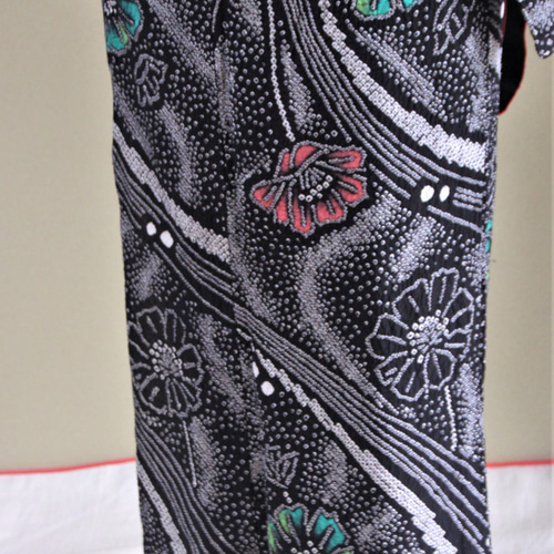 ◇現代 有松鳴海絞 浴衣◇【黒】妖しく揺れる芥子の花に細かい