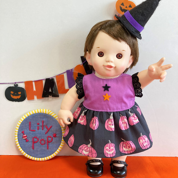 ピンクかぼちゃNightのハロウィンワンピース♡　ぽぽちゃん　服　USAコットン 1枚目の画像