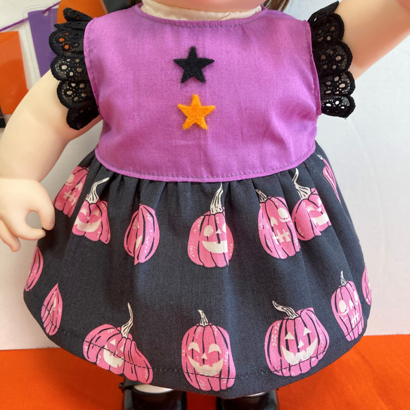 ピンクかぼちゃNightのハロウィンワンピース♡　ぽぽちゃん　服　USAコットン 2枚目の画像