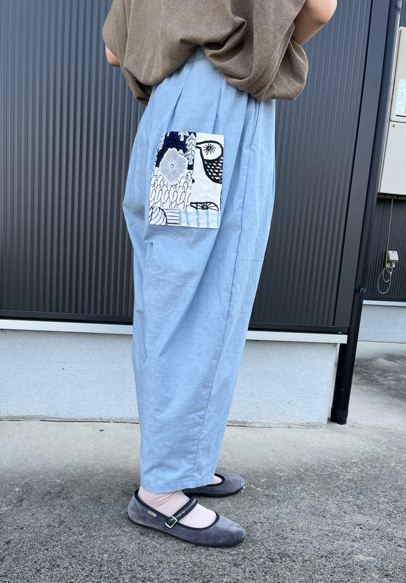 リネンデニム サルエルパンツ ミナペルホネンテキスタイル使用