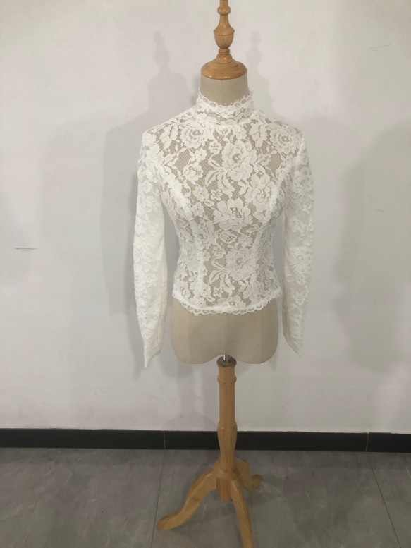 ウエディングドレス ボレロ ハイネック 3D立体レース刺繍 花嫁... 1枚目の画像
