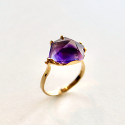 紫水晶寶石戒指/戒指 K18YG 二月生日石 第3張的照片