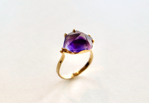 紫水晶寶石戒指/戒指 K18YG 二月生日石 第3張的照片