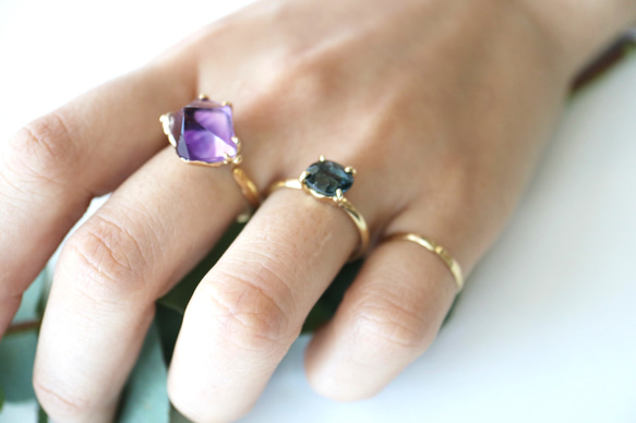 紫水晶寶石戒指/戒指 K18YG 二月生日石 第7張的照片