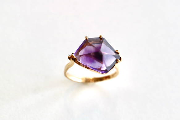 紫水晶寶石戒指/戒指 K18YG 二月生日石 第2張的照片