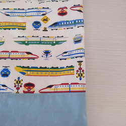 再販　お着替え巾着（35×30）電車　新幹線　生成り 2枚目の画像