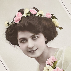 一套 3 張古董明信片《女孩與花》| 法國 第6張的照片