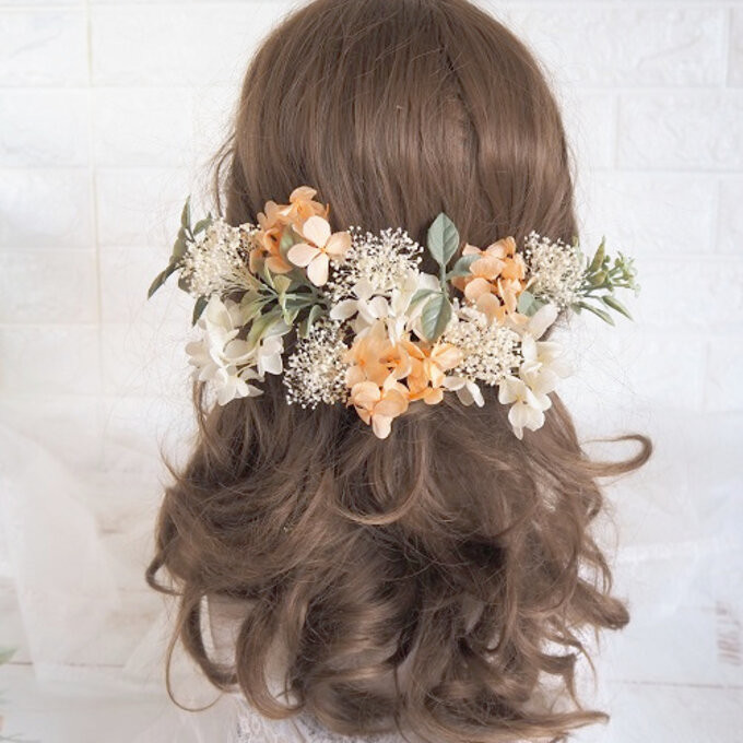 オレンジとクリームのヘッドドレス＊ウエディング＊卒業式＊前撮り＊和婚＊ヘアアクセサリー＊水引＊ヘッドアク