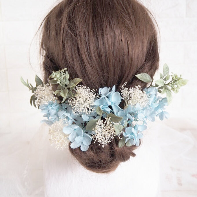 水色とクリームのヘッドドレス＊ウエディング＊卒業式＊前撮り＊和婚＊ヘアアクセサリー＊水引＊ヘッドアクセサ