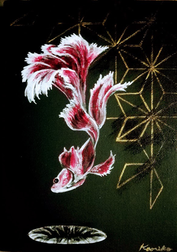 アクリル画 「闘魚2」 送料無料 絵画 kaoriko 通販 14584130