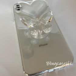 キラキラ ラインストーン 蝶スマホスタンド スマホグリップ iPhone14 15 ケース ハート クリア スマホケース 6枚目の画像