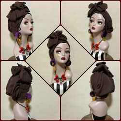 新作 マスタード 顔まわりフラット ロングリボンアレンジ帽子ターバン