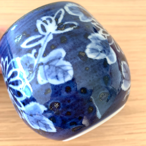 京焼 仁清造 染付 菊草模様 瓶 一対 DT441 京焼 仁清造 染付 菊草模様