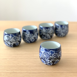 京焼・清水焼】京都 水野春陽窯 染付 赤絵 じだみ梅 盃 ペア ぐい呑み