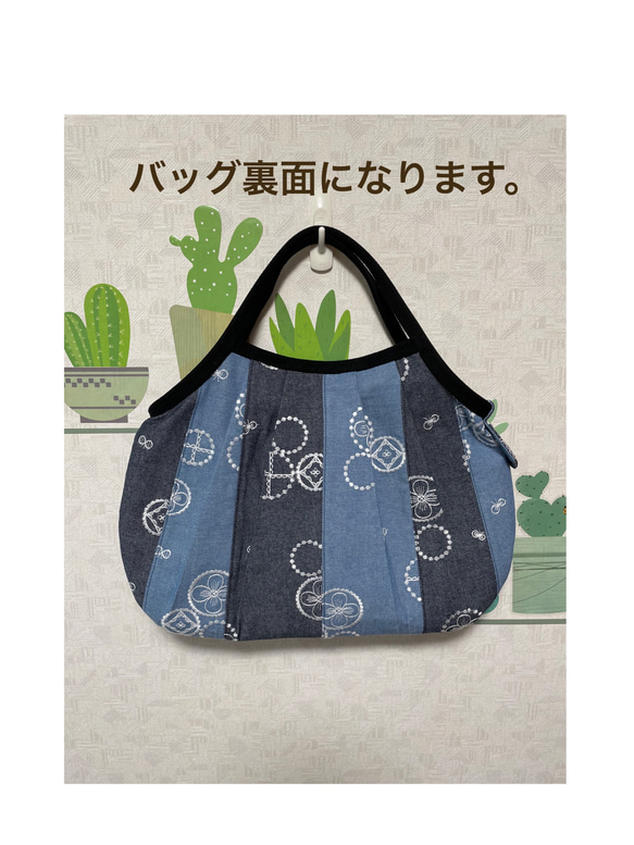 ♡SALE♡ サークル刺繍デニムパッチワークのグラニーバッグ 2枚目の画像