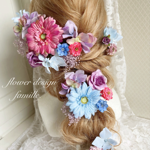 ラプンツェル髪飾り♡ピンク♡紫♡黄色♡かすみ草♡水色 - ヘア