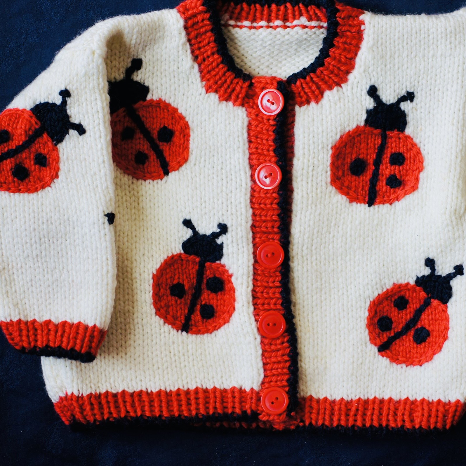 秋冬・てんとう虫のカーディガン　80〜90cm