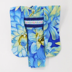 【リカちゃん用着せ替え服】花柄の着物・ブルー・振袖・帯セット 4枚目の画像