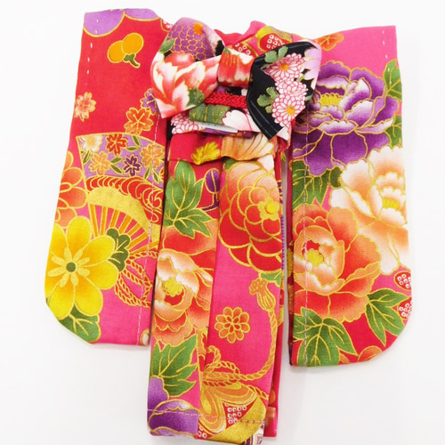リカちゃん用着せ替え服】花柄の着物・ピンク系の花・牡丹・梅・振袖