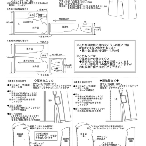 ロングコートパターン(型紙) *パターン貼り合わせ無し 型紙 ロングコートパターン(型紙) *パターン貼り合わせ無し 型紙