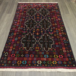 新品 トルクメンボハラデザイン 艶々高級ラグ パキスタン手織り絨毯