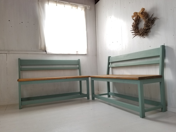 無垢ヒノキで造る　背もたれ付　ベンチチェア　w1200 自然塗料 オーダー家具 カフェ 店舗什器 ベンチ 待合室 無垢材 6枚目の画像