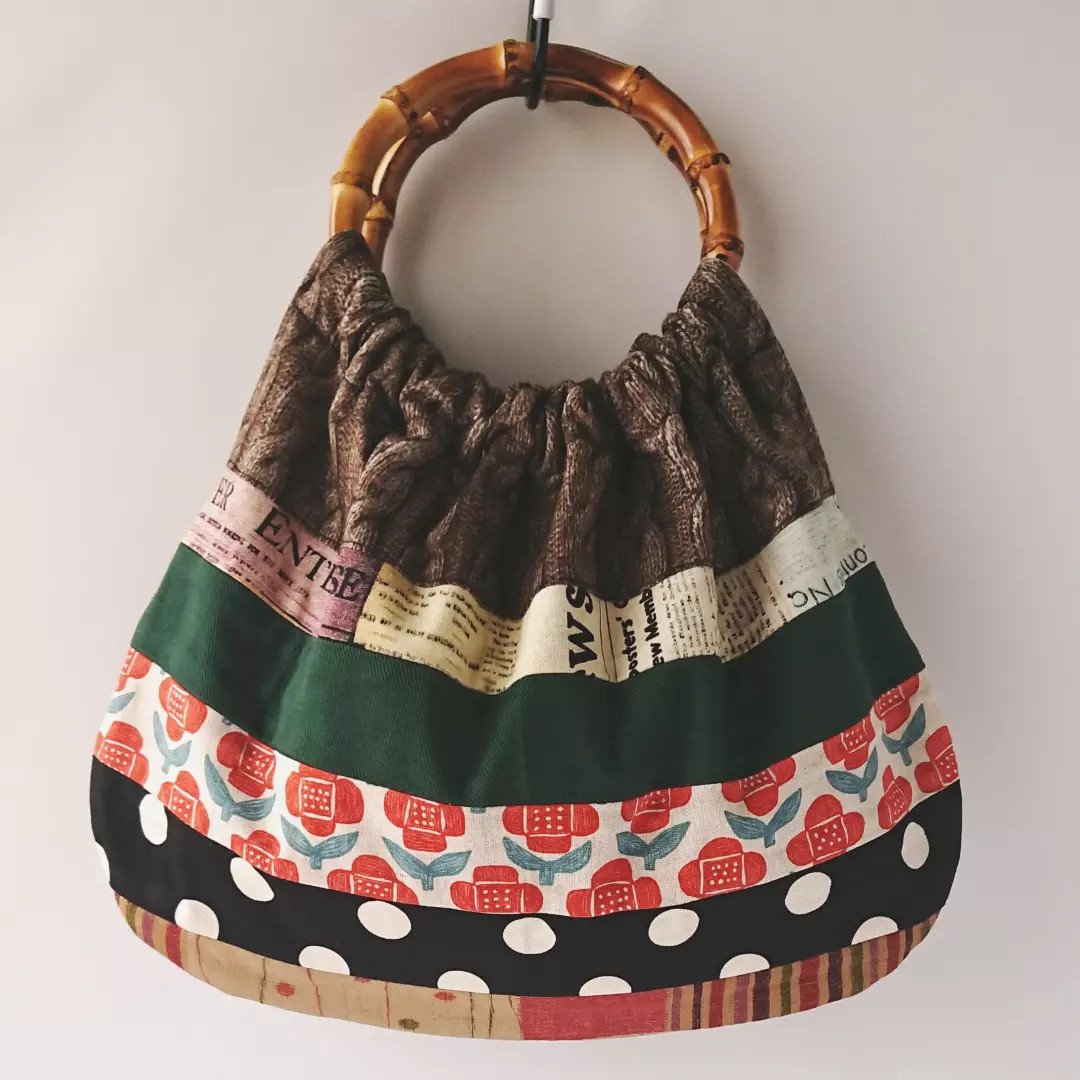 しずく型 バンブーリンググラニーバッグ(内ポケット付き)ケーブル編み