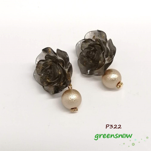 サージカルステンレス ピアス】金箔封入 バラ ローズ パール 薔薇 ばら 
