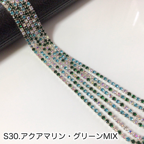 連爪チェーン 2mm シルバー MIXカラー ダイヤレーン ラインストーン