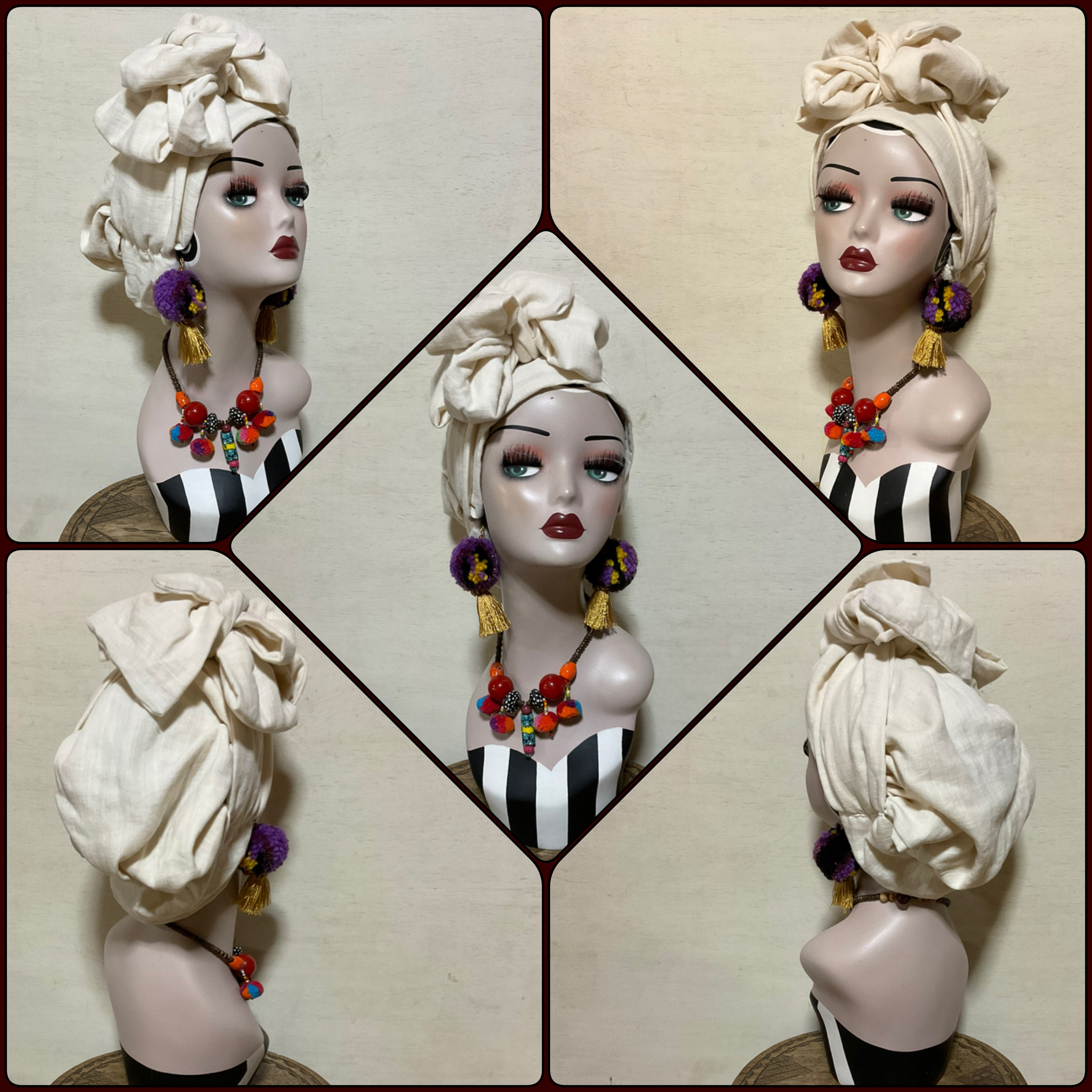 新作　ホワイト　ミルク　顔まわりフラット　ロングリボンアレンジ帽子ターバン