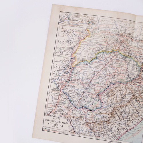 1899年～1902年の南アフリカ 戦争範囲の地図 アンティークマップ 古 