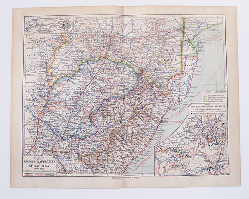 1899年～1902年の南アフリカ 戦争範囲の地図 アンティークマップ 古 