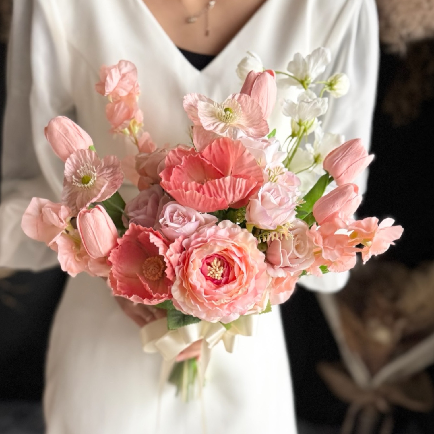 【送料無料】アプリコットピンク×ポピークラッチブーケ☆ブートニア