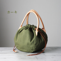 本革×帆布 長財布も入るぽってり巾着バッグ ハンドバッグ レディース 両絞り 大人可愛い プレゼント 母の日 B-300 10枚目の画像