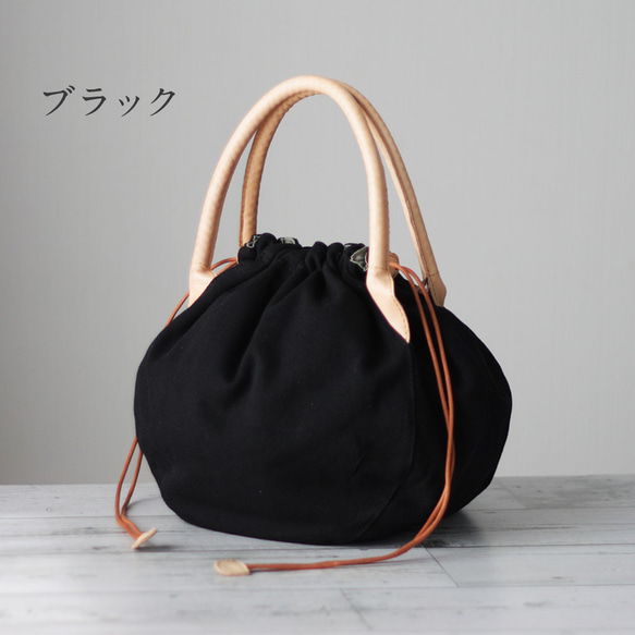 本革×帆布 長財布も入るぽってり巾着バッグ ハンドバッグ レディース 両絞り 大人可愛い プレゼント 母の日 B-300 11枚目の画像
