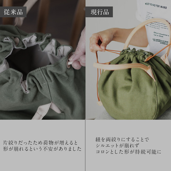 本革×帆布 長財布も入るぽってり巾着バッグ ハンドバッグ レディース 両絞り 大人可愛い プレゼント 母の日 B-300 17枚目の画像