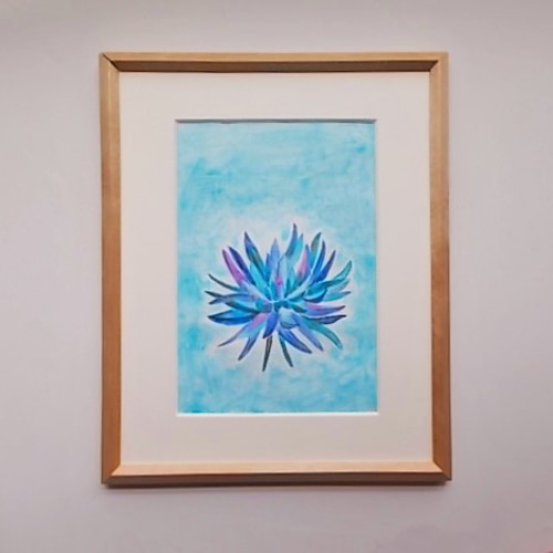 絵画 インテリア水彩画 額絵 青空に浮かぶ青い花 絵画 susa-art