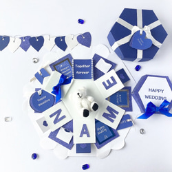 【結婚祝い用】名入れ✳︎六角形サプライズボックス  ✳︎青×白✳︎ 4枚目の画像