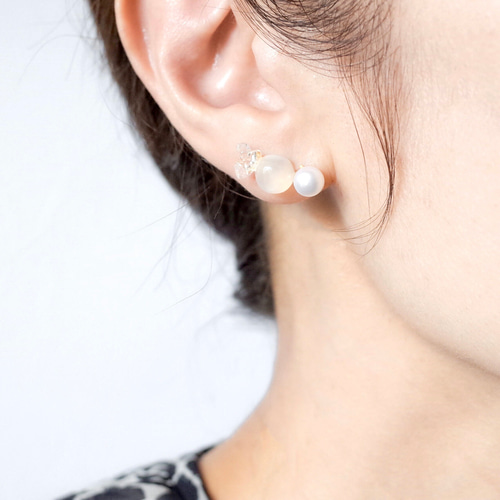 3つの天然石のピアス／natural／(14kgf) ピアス（スタッド・一粒 