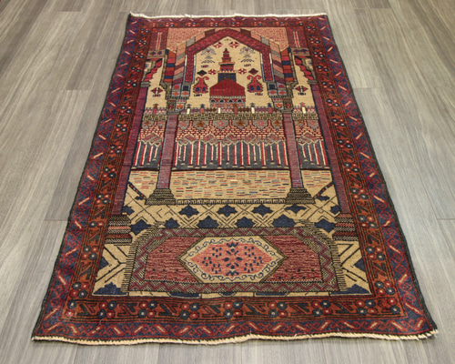 アンティーク ミフラブデザイン オールド手織り絨毯 アフガニスタン